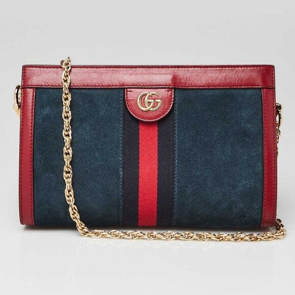 Gucci Blue/Red Suede and Leather Ophidia Small Shoulder Bag - Picture 1 of 9
